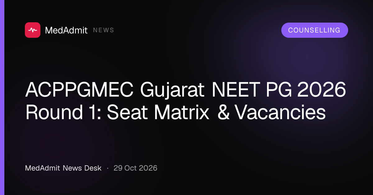 ACPPGMEC Gujarat NEET PG 2026 Round 1: Seat Matrix & Vacancies - medadmit.in
