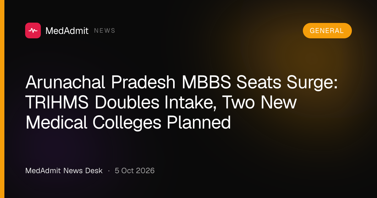 Arunachal Pradesh MBBS Seats Surge: TRIHMS Doubles Intake, Two New Medical Colleges Planned - medadmit.in