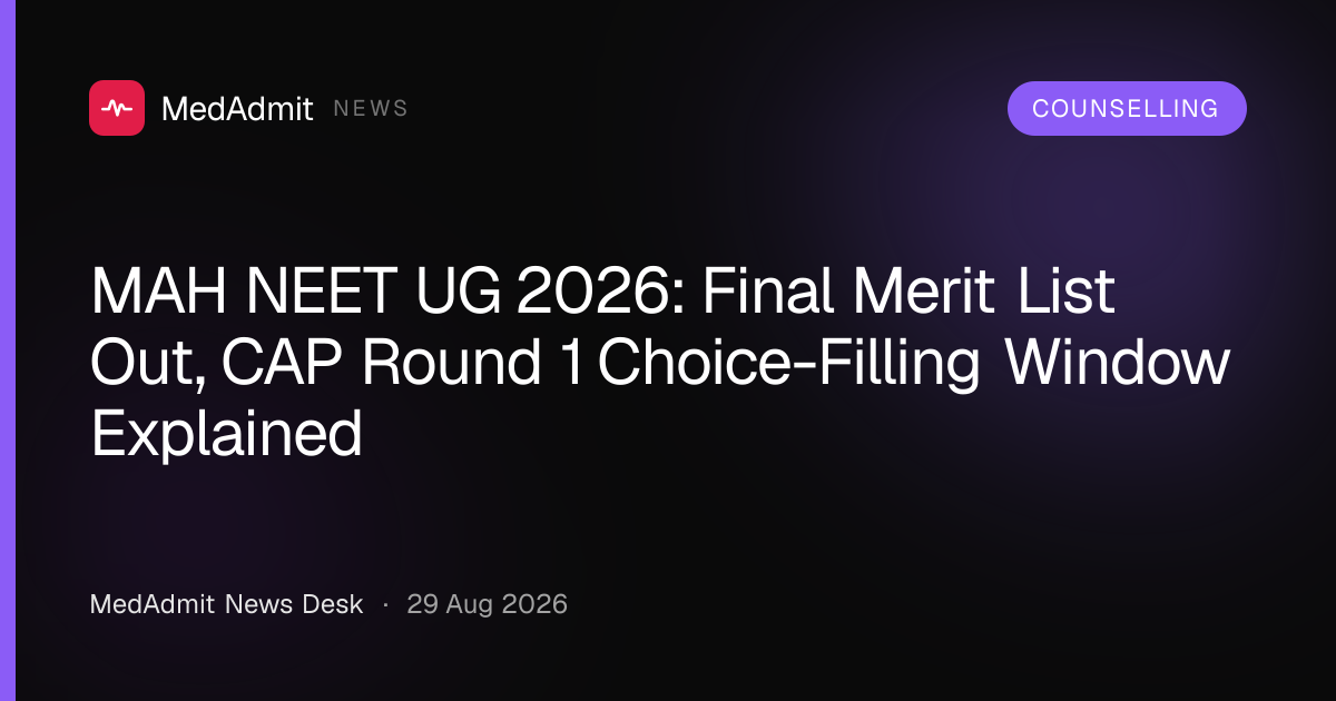 MAH NEET UG 2026: Final Merit List Out, CAP Round 1 Choice-Filling Window Explained - medadmit.in