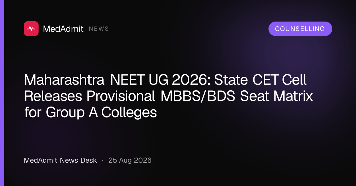 Maharashtra NEET UG 2026: State CET Cell Releases Provisional MBBS/BDS Seat Matrix for Group A Colleges - medadmit.in