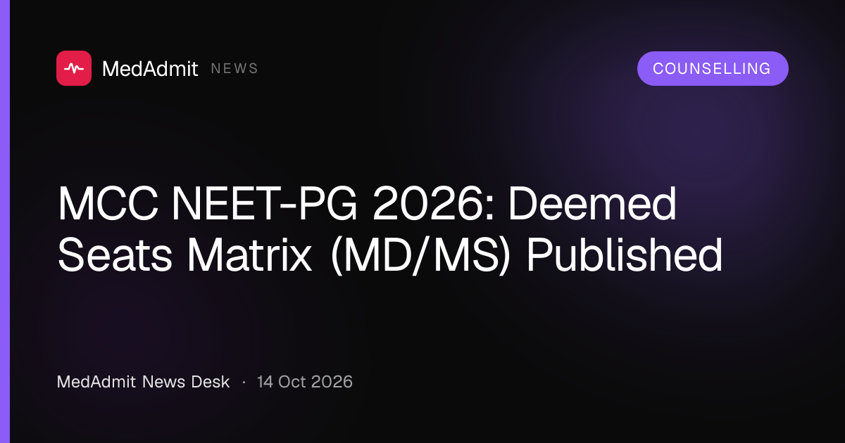 MCC NEET-PG 2026: Deemed Seats Matrix (MD/MS) Published - medadmit.in