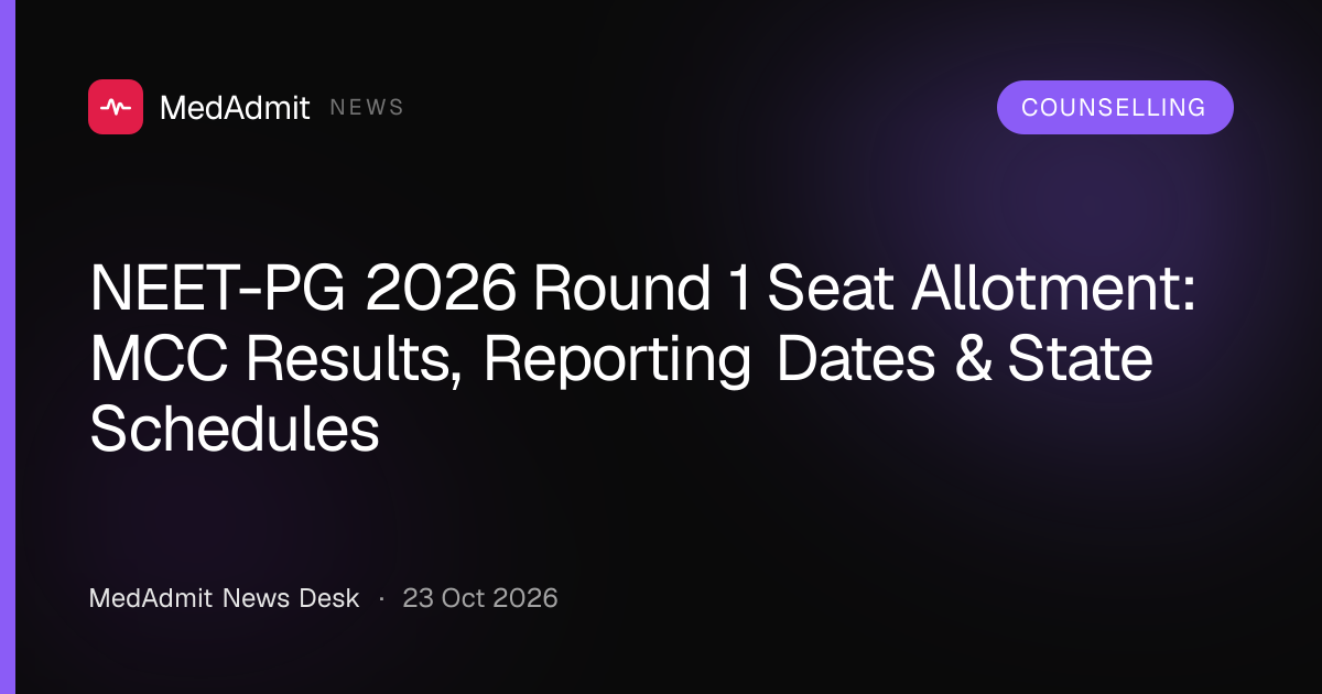 NEET-PG 2026 Round 1 Seat Allotment: MCC Results, Reporting Dates & State Schedules - medadmit.in