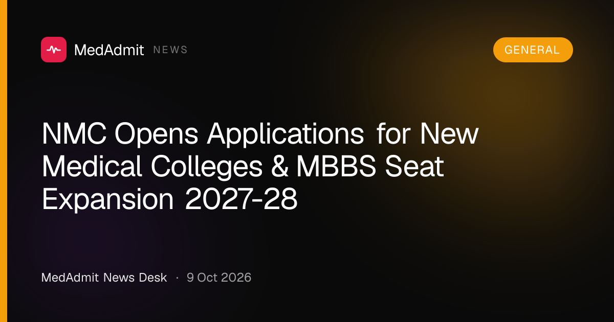 NMC Opens Applications for New Medical Colleges & MBBS Seat Expansion 2027-28 - medadmit.in