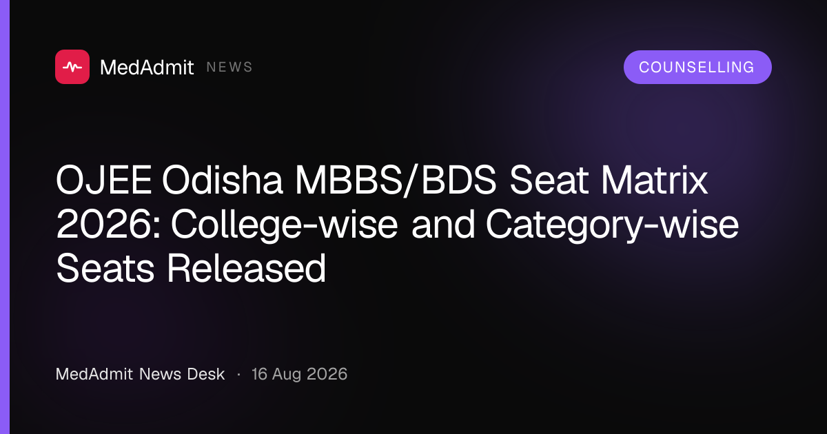 OJEE Odisha MBBS/BDS Seat Matrix 2026: College-wise and Category-wise Seats Released - medadmit.in
