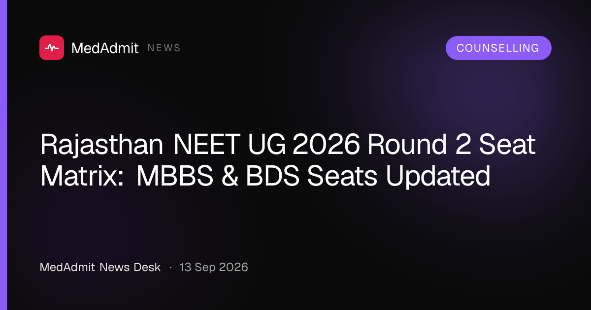 Rajasthan NEET UG 2026 Round 2 Seat Matrix: MBBS & BDS Seats Updated - medadmit.in