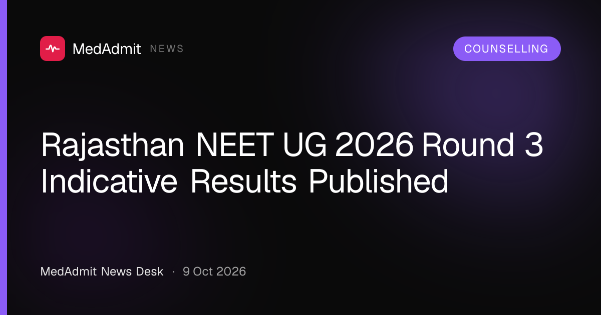 Rajasthan NEET UG 2026 Round 3 Indicative Results Published - medadmit.in