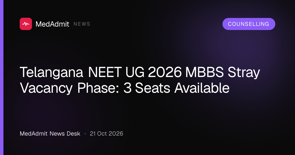 Telangana NEET UG 2026 MBBS Stray Vacancy Phase: 3 Seats Available - medadmit.in