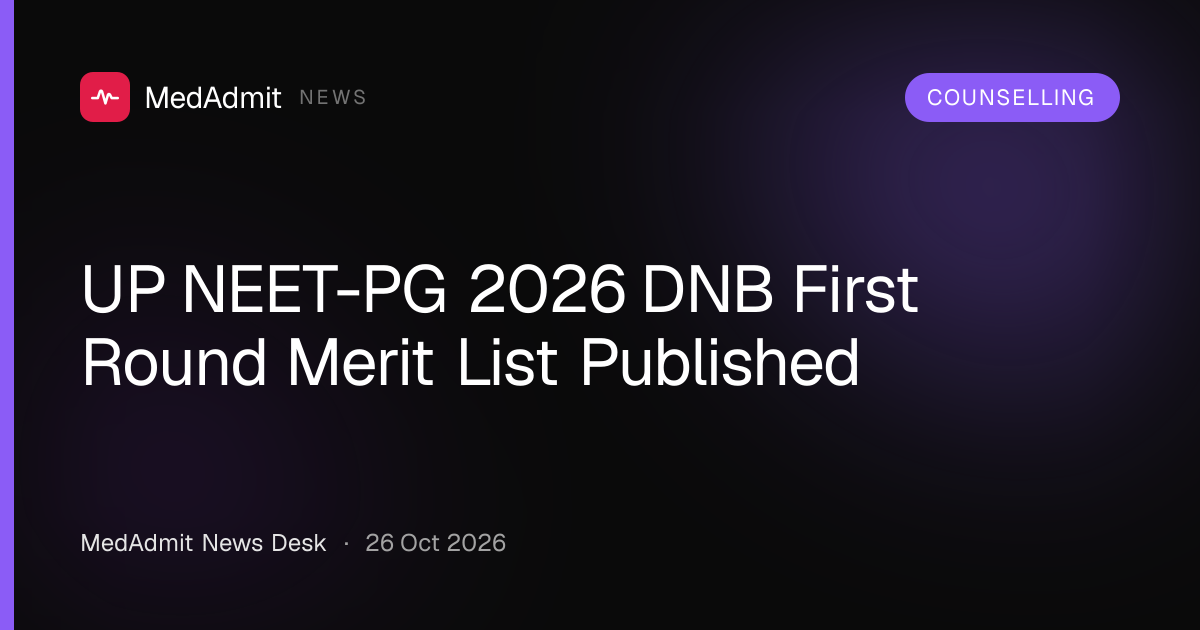 UP NEET-PG 2026 DNB First Round Merit List Published | MedAdmit