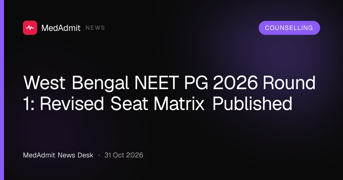 West Bengal NEET PG 2026 Round 1: Revised Seat Matrix Published - medadmit.in